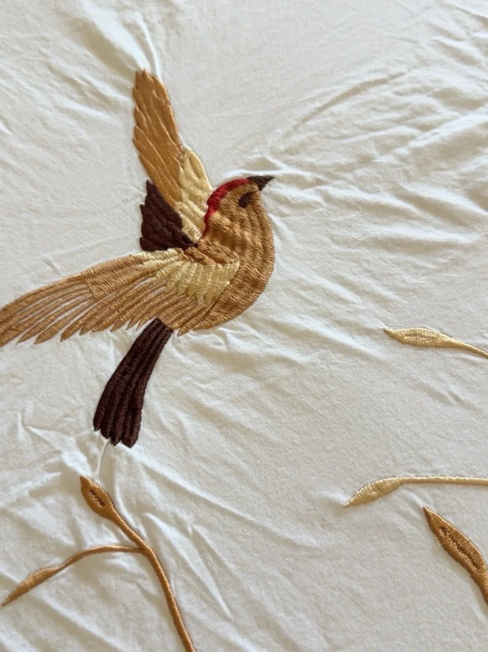 Superior Queen White Embroidered Bird Branch Duvet Cover Set 3 Pc Cotton